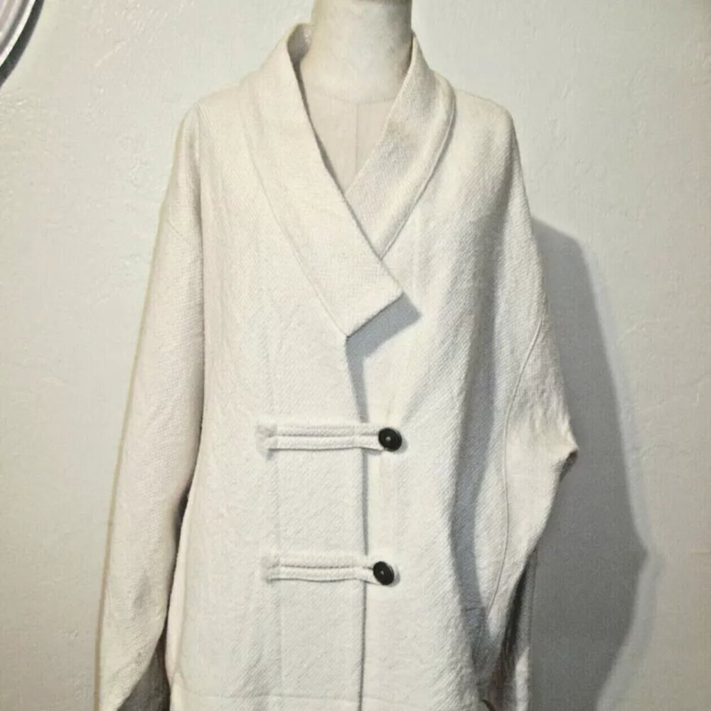 Vintage Cream Women's Jacket Kimono Style Batwing Toggle Buttons Timeless REVU
